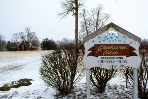 A sign in the snow for glenhaven cabin